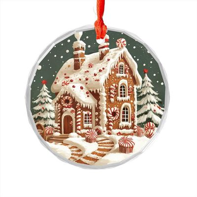 CanvasWis Gingerbread House Xmas Landscape Design 1 Crystall Glass Ornament For Home Decorations Xmas Tree Hanging Ornament Gifts for House Warming Keepsake Christmas Gift