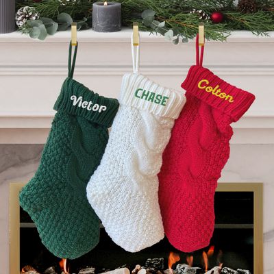 NACRE APPAREL Personalized Embroidered Christmas Stockings Custom Name Knitted Xmas Stocking Hanging Christmas Stockings 1 Pack