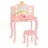HONEY JOY Kids Vanity with Lights, Crown Girls Vanity Set with Mirror and Stool and Lights, Toddler Vanity, Wooden Makeup Table for Little Girls, Pretend Play Kids Vanity Table and Chair Set(Pink) view 1