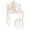 HONEY JOY Kids Vanity with Lights, Crown Girls Vanity Set with Mirror and Stool and Lights, Toddler Vanity, Wooden Makeup Table for Little Girls, Pretend Play Kids Vanity Table and Chair Set(White) view 1