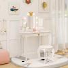 HONEY JOY Kids Vanity with Lights, Crown Girls Vanity Set with Mirror and Stool and Lights, Toddler Vanity, Wooden Makeup Table for Little Girls, Pretend Play Kids Vanity Table and Chair Set(White) view 2