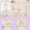 HONEY JOY Kids Vanity with Lights, Crown Girls Vanity Set with Mirror and Stool and Lights, Toddler Vanity, Wooden Makeup Table for Little Girls, Pretend Play Kids Vanity Table and Chair Set(White) view 3