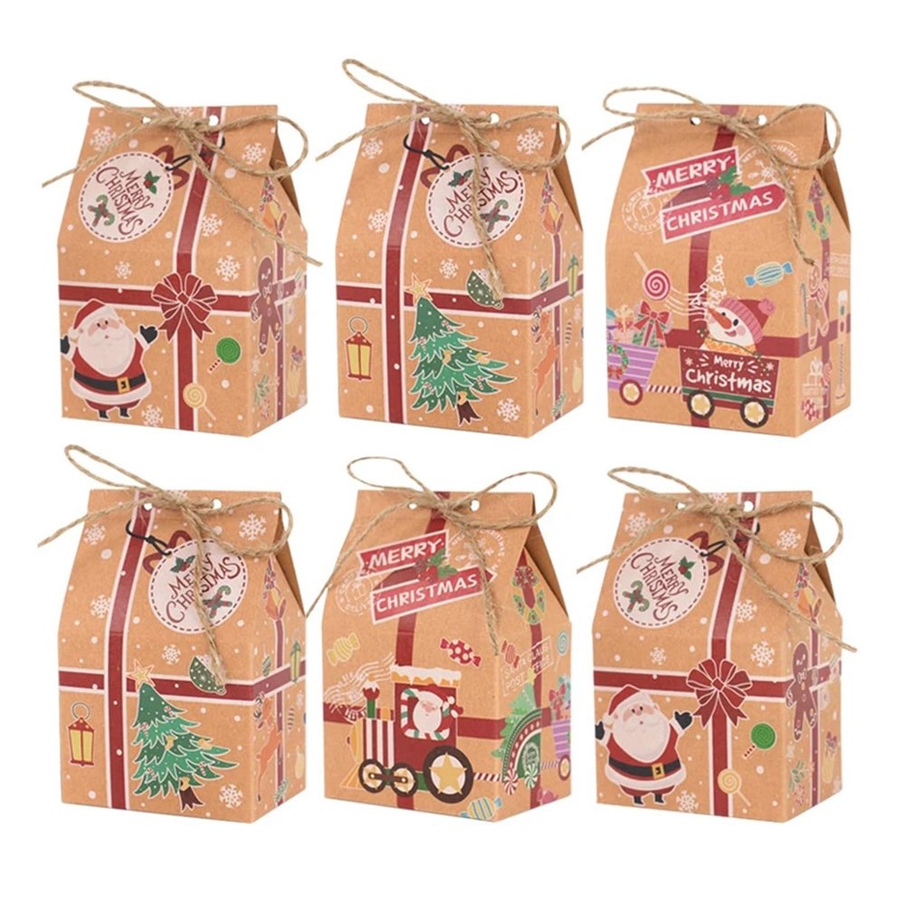WHYLE Home Life 10/20pcs Kraft Paper Candy Box House Shape Cookie Gift Packaging Boxes New Year Party Xmas Tree Home Decoration Kids Favors Christmas(Mix Style,10pcs)
