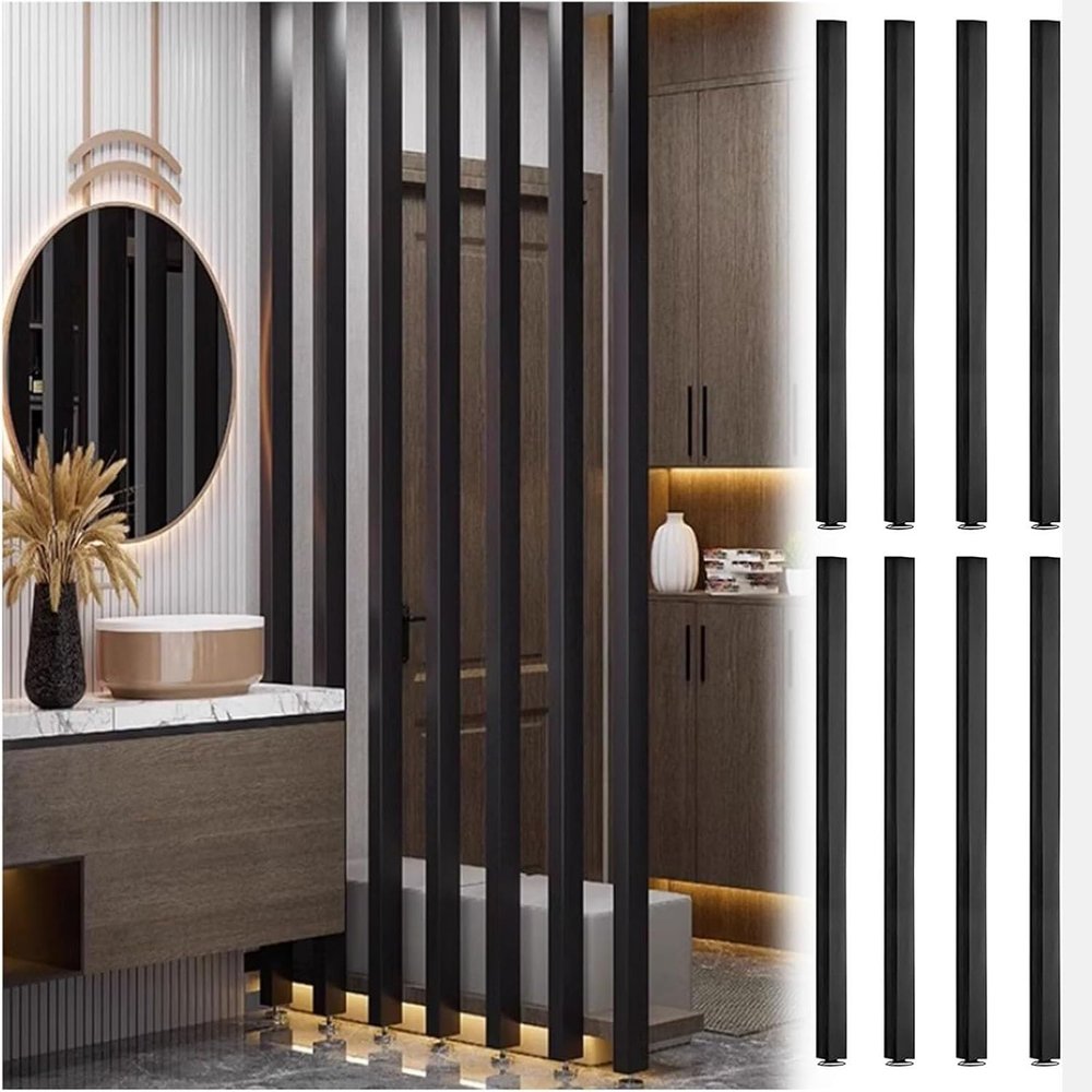 8pcs Living Room Floor to Ceiling Wall Post Partitions Screens, Modern Luxury Wood Slat Room Divider Column Wall Dividers Panel, Vertical Bar Hollow Decor Column(Walnut 8pcs,70CM/27.5IN/2.3F)