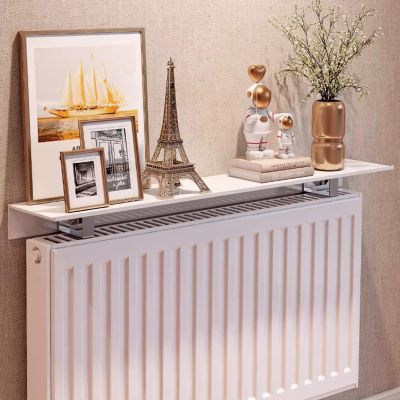 Over Radiator Shelf Dust-Proof Anti-Smoke, Upgraded Radiator Cover Aluminum Alloy Floating Radiator Shelves White, No Drilling Required with Easy to Fit Bracket,W 14.5cm/5.7in; L 45cm/17.7in