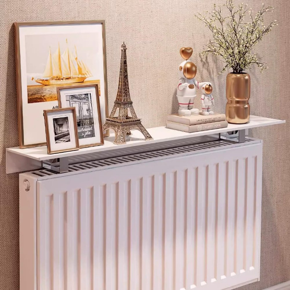 Over Radiator Shelf Dust-Proof Anti-Smoke, Upgraded Radiator Cover Aluminum Alloy Floating Radiator Shelves White, No Drilling Required with Easy to Fit Bracket,W 14.5cm/5.7in; L 45cm/17.7in
