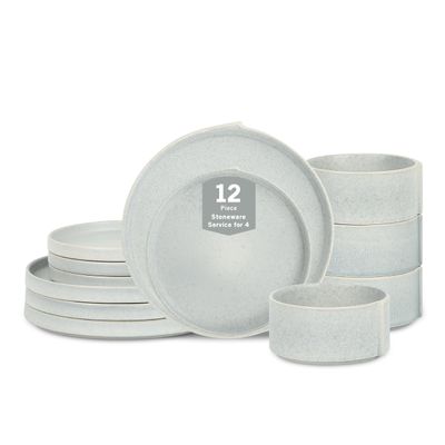 Stone Lain Bao 12-Piece Dinnerware Set Stoneware, Blue-Grey