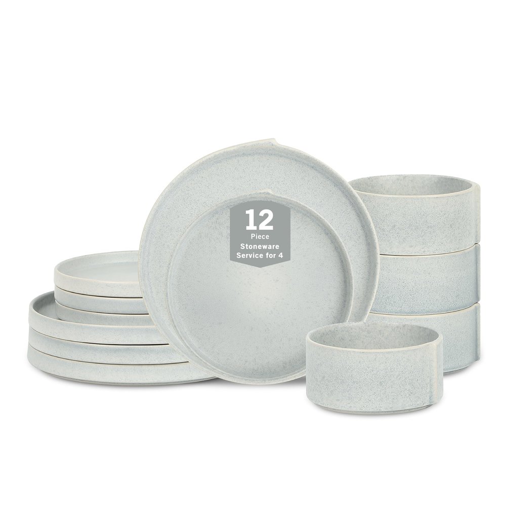 Stone Lain Bao 12-Piece Dinnerware Set Stoneware, Blue-Grey