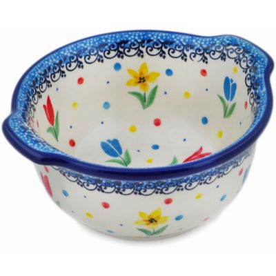 Polmedia Polish Pottery Bouillon Cup UNIKAT - Full Bloom Pattern Handmade in Boleslawiec Poland by Ceramika Artystyczna + Certificate of Authenticity