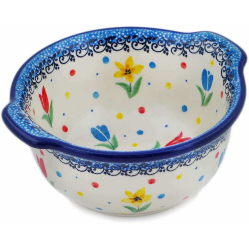 Polmedia Polish Pottery Bouillon Cup UNIKAT - Full Bloom Pattern Handmade in Boleslawiec Poland by Ceramika Artystyczna + Certificate of Authenticity