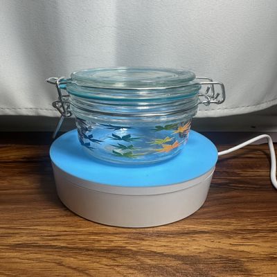 Airtight Glass Stash Jar with Blue gasket and glitter rainbow flowers