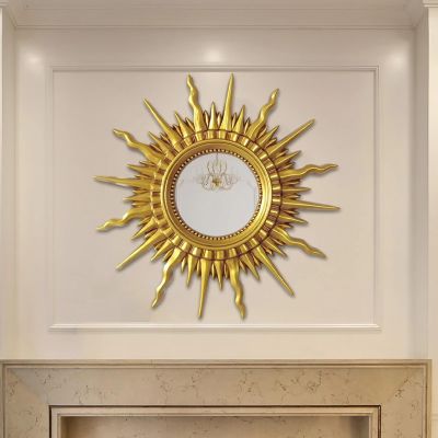 32" Large Round Hanging Wall Mirror, Sunburst Decorative Mirror for Living Room Bedroom Bathroom Entryway, Antique Fireplace Decor