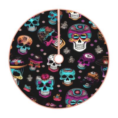 Sugar and Skulls Style Christmas Tree Skirt, 48 Inches Suitable for Christmas Party Christmas Tree Decoration.