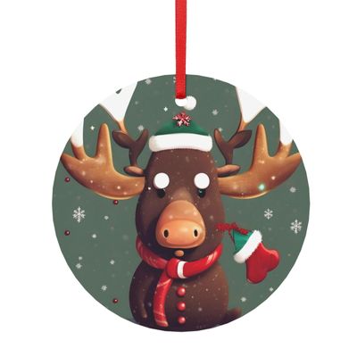 Funny Christmas Moose Head Print Metal Sublimation Christmas Ornament for Christmas Tree Decor Assorted Sizes (S,L)