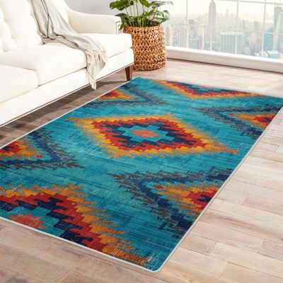 Tzvjxln 4x5 ft, Washable Tribal Southwest Area Rug - Aztec Diamond Rugs for Bedroom, Living Room, Office, Dorm, Kitchen, Dining Room, Native American Western Carpet & Home Decor