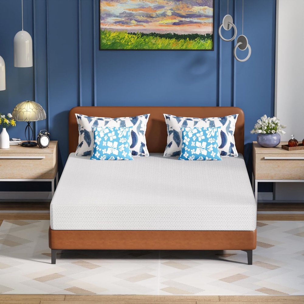 FDW 10 Inch Green Tea Queen Cooling Gel Memory Foam Mattress/Medium-Firm Mattress for Pressure Relief for Kid Adults/CertiPUR-US Certified/Mattress in a Box, Queen