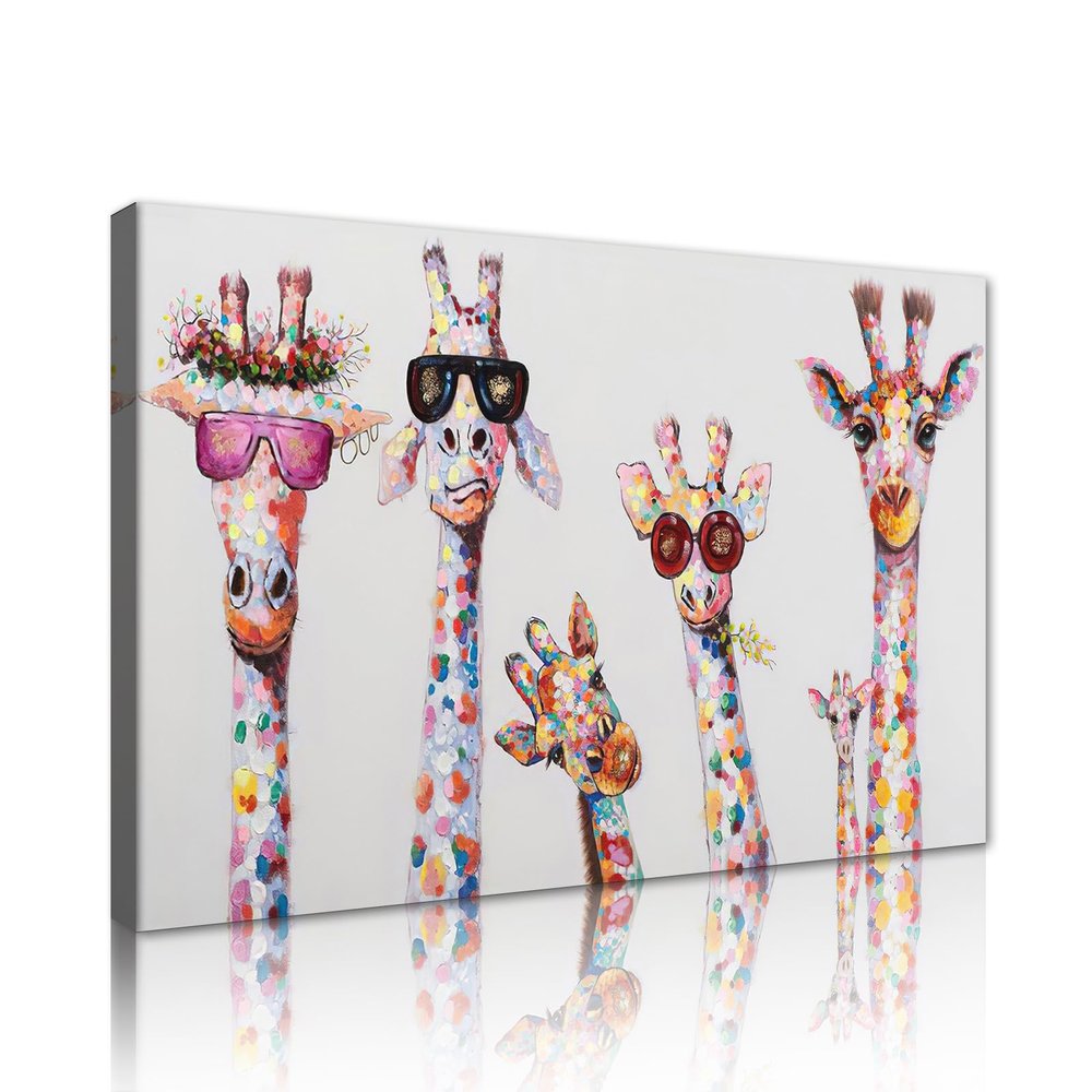5 Giraffes Wear Glasses Canvas Wall Art for Living Room Graffiti Art Canvas Framed Wall Decor Modern Home Artwork Bathroom Canvas Prints Ready to Hang 12x16 inch