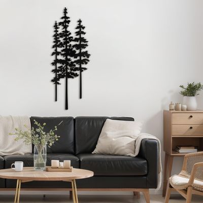 Metal Wall Art Decor Forest Pine Trees Minimalist Iron Tree Design Modern Nature-Inspired Wall Sculpture Hangings Home Decoration for Living Room, Bedroom, Bathroom, Kitchen, Outdoor - 36" Black