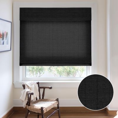 UrMoon Roman Shade Natural Cordless Ramie Roman Window Shade Privacy Protection Roman Blind for Windows, 70% Blackout Black, 62.5" W x 48" H