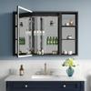 WELLFOR 44" X 30" LED Mirrored Bathroom Cabinet with Black Side Cabinet, Bathroom Mirrored Cabinet with Defog Mirror, Recessed or Surface, Left Opening Door, Adjustable Lighting, with USB Outputs view 3