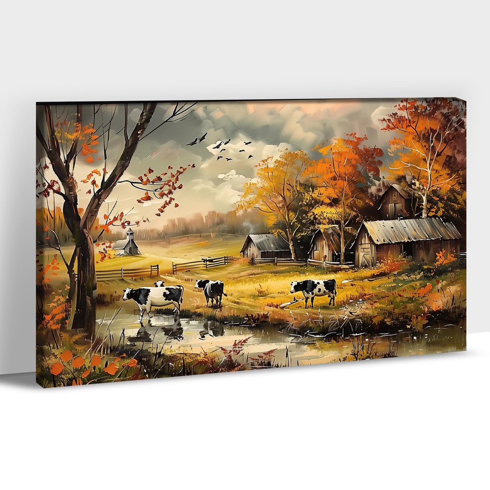 GUTTATY Fall Posters Framed Wall Art, Rustic Country Farmhouse Canvas Wall Decor, Orange Maple Leaves Tree Autumn Wall Art, Animals Fall Wall Art Canvas for Living Room, Kitchen 24x36 Inch