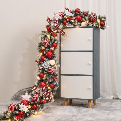 WRYSQBHJYB 6.5 FT Christmas Garland, Christmas Garland for Mantle, PE Spray White Mixed Rattan with Light, Christmas Decorations for Stairs Fireplace, Window, Wall