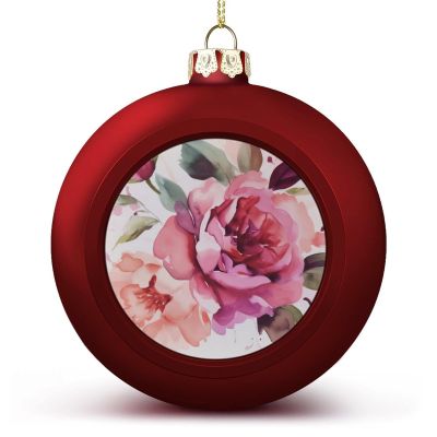 4PCS Flowerand Rose Printed Red Christmas Ball Christmas Tree Ornament Hanging Balls Ornaments for Xmas Trees Birthday Wedding Party Decorations New Year
