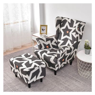 ZYANLING Stretch Wing Chair Cover Set Ottoman Slipcover 2 Pieces Wingback Chair Slipcover and and Rectangle Storage Stool Cover Removable Armchair Sofa Covers for Living Room Bedroom(Color 12)