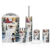 6 Piece Bathroom Accessories Set Nostalgic Holiday Landscape Evergreens Cozy Snowman Trash can Toilet Brush Holder Toothbrush Holder Toothbrush Cup Soap Dispenser Soap Dish for Home view 1