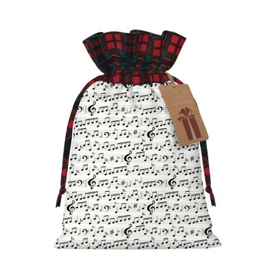 UIANG Music,Christmas Candy Bags with Drawstring,Notes and Clef Sheet Play Writing Print,Trick or Treating Bags, Halloween Goodie Bags for Kids Halloween Party Favors Supplies,Black White - S
