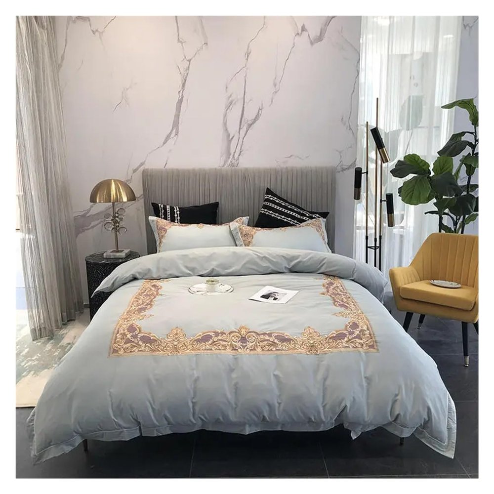 Luxury Embroidery bedlinen Black Bedding Set King Queen Size Bed Linen Egyptian Cotton Duvet Cover Bed Sheet Set Pillowcases,Bed