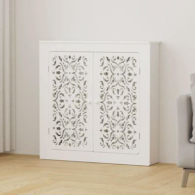 DSEWTEZXI Modern MDF White Radiator Covers, Breathable Radiator Covers, Heater Decoration Covers for radiators, Radiator Cabinet Shelf with Storage Platform, steam Radiator Covers with 2 Doors.