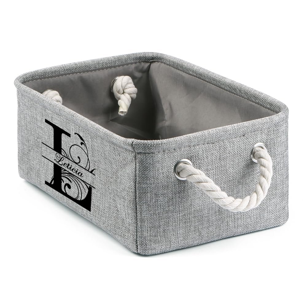 Gaosh Personalized Canvas Storage Basket - Custom Name Initial Fabric Bins for Shelves Unisex Gift for Mom Dad Wife Grandma