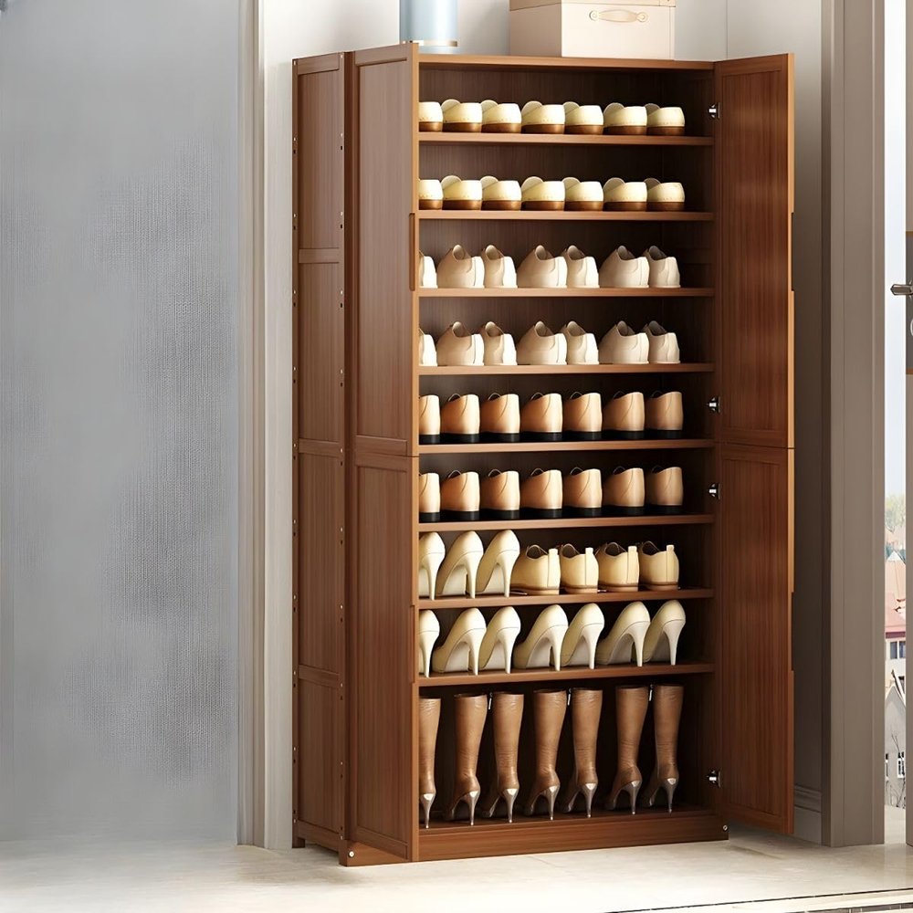 KWOKING Free-Standing, Manufactured Wood, Brown Shoe Storage Cabinet Home Entrance, Corridor, Elevator Entrance, Large Capacity, Multi-layer, Entrance Shoe Cabinet Without Drawers 31"L x 13"W x 65"H