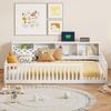 JIJIWNAG Floor Daybed Twin XL with Bookcase and Fence Solid Wood Low Corner Bed Frame with Charging Station and Storage, White view 3
