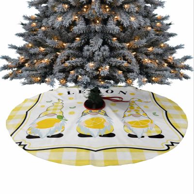 Christmas Tree Skirt,Farm Pastoral Dwarf Lemon Leaves Xmas Tree Skirts Ornaments for New Year Holiday Party Decor,White Yellow Buffalo Checker Christmas Tree Mat