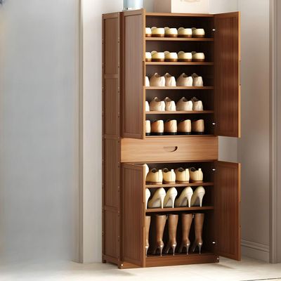 KWOKING Free-Standing, Manufactured Wood, Brown Shoe Storage Cabinet Home Entrance, Corridor, Elevator Entrance, Large Capacity, Multi-layer, Entrance Shoe Cabinet Drawers Included 26"L x 13"W x 65"H