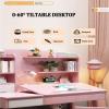 Yadlan Study Desk with Drawers On Both Sides, Height Adjustable and 0-60 Tilted Desktop Kid Desk, Childrens Desk with Bookshelf for 5-12 Year Old, Writing Desk for Small Spaces Wood Color 100cm view 3