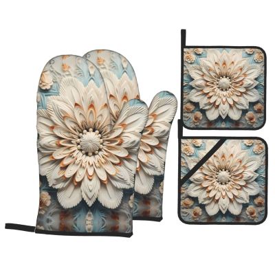 500 High Temperature Resistant Baking Gloves Pot Holders, Shellac Gloves Pot Cover Holders 4-Piece Set, BBQ Party Cooking Oven