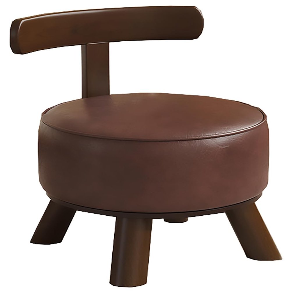 CORGLI Low Stool with Backrest, Leather Rotatable Design Footstool and Ottomans, Comfortable Sitting Experience, Ideal for Living Room, Bedroom,Brown