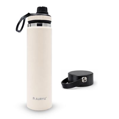 Auryu Oat 24oz Insulated Water Bottle, Triple-Walled Stainless Steel Thermos, Leak Proof Wide Mouth Flask with Bonus Spout Lid, BPA-Free for Gym, Travel, Sports, Hot & Cold Drinks
