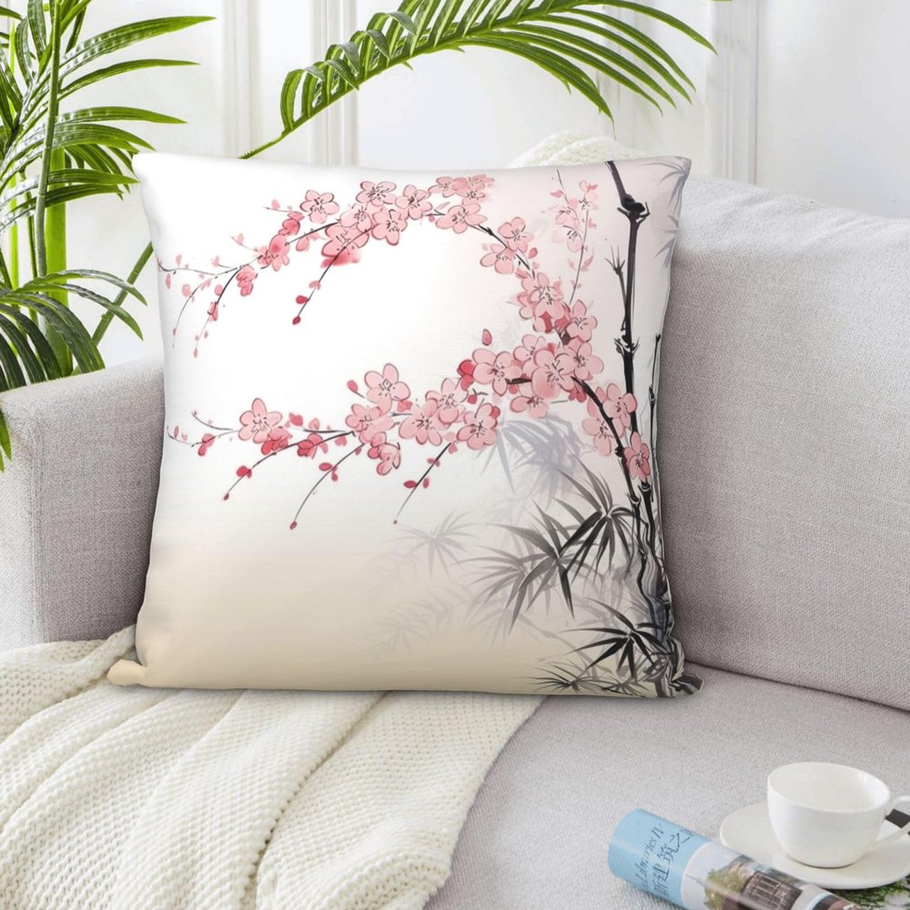 SDTYKHJ Throw Pillow Covers Decorative Square Pillow Covers 12"x12" Cherry Blossoms Tree Zen Pillowcases Double Sided Pillow Cases Soft Plush Cushion Case for Living Room Bedroom Sofa