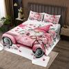 Manfei Cartoon Gnome Kids Bedspread Queen Size,Truck Roses Flowers Love Heart Dreamy Coverlet Set,Girls Women Room Decor,Valentine's Day Quilted Coverlet,Pink White Bedding Quilt,2 Pillowcases view 1