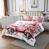 Manfei Cartoon Gnome Kids Bedspread Queen Size,Truck Roses Flowers Love Heart Dreamy Coverlet Set,Girls Women Room Decor,Valentine's Day Quilted Coverlet,Pink White Bedding Quilt,2 Pillowcases view 2