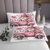 Manfei Cartoon Gnome Kids Bedspread Queen Size,Truck Roses Flowers Love Heart Dreamy Coverlet Set,Girls Women Room Decor,Valentine's Day Quilted Coverlet,Pink White Bedding Quilt,2 Pillowcases view 3
