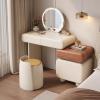 BRCYKRWY Modern Makeup Table with Drawers and Stool Vanity Desk with Mirror and Lights Makeup Vanity Set Makeup Vanity Desk with Cushioned Stool for Bedroom Free Retractable Side Cabinet view 1