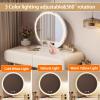BRCYKRWY Modern Makeup Table with Drawers and Stool Vanity Desk with Mirror and Lights Makeup Vanity Set Makeup Vanity Desk with Cushioned Stool for Bedroom Free Retractable Side Cabinet view 4