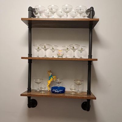 Lonmrrton Wall Mounted Floating Shelves, Wine Glass Holder Kitchen Storage Rack, Wood Bookshelf Plant Flower Pot Stand Display Shelves for Living Room Bedroom Office(100x25x100cm)