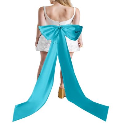 Ayervici Satin Double Knot Bow with Long Train Detachable Large Princess Ribbon Bow Bustle with Safety Pin for Wedding Formal Outfits Jade