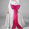 Ayervici Satin Double Knot Bow with Long Train Detachable Large Princess Ribbon Bow Bustle with Safety Pin for Wedding Formal Outfits Jade view 2